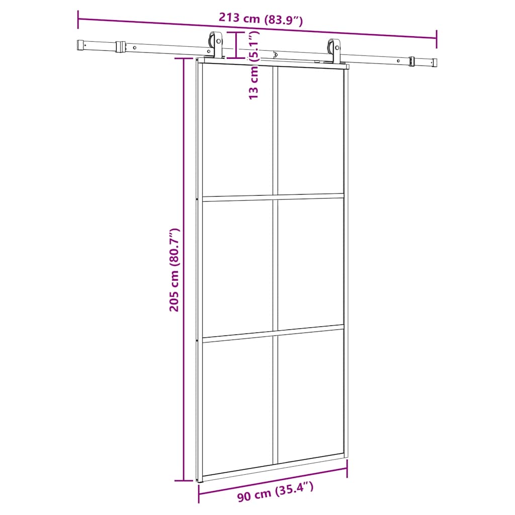 Schuifdeur met beslagset 90x205 cm ESG glas zwart – afbeelding 9