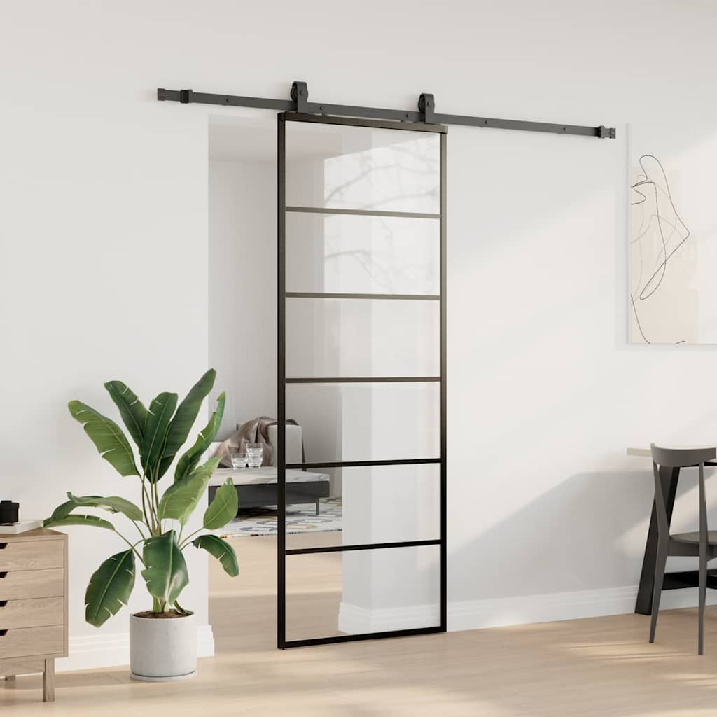 Schuifdeur met beslagset 76x205 cm ESG glas zwart – afbeelding 3