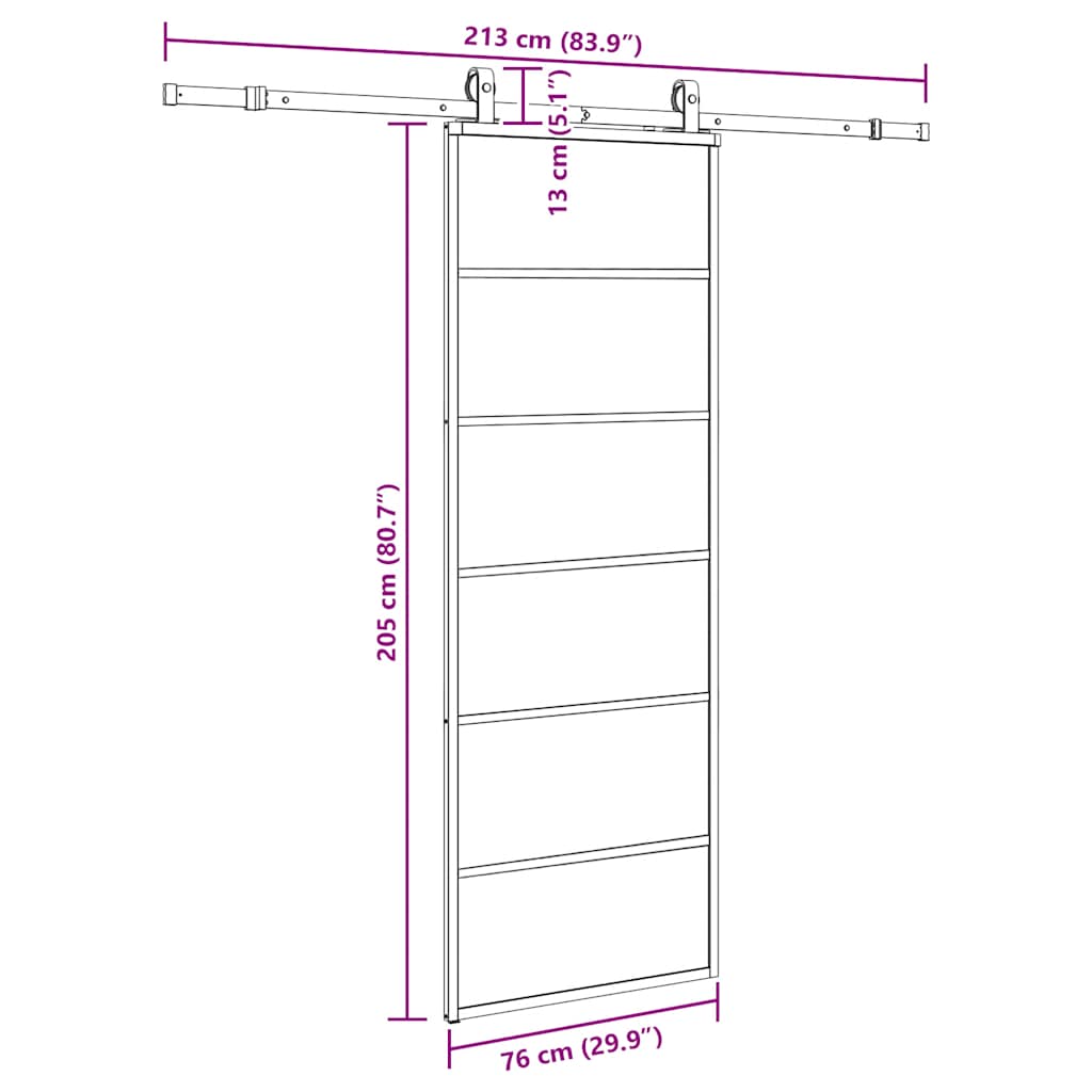 Schuifdeur met beslagset 76x205 cm ESG glas zwart – afbeelding 9