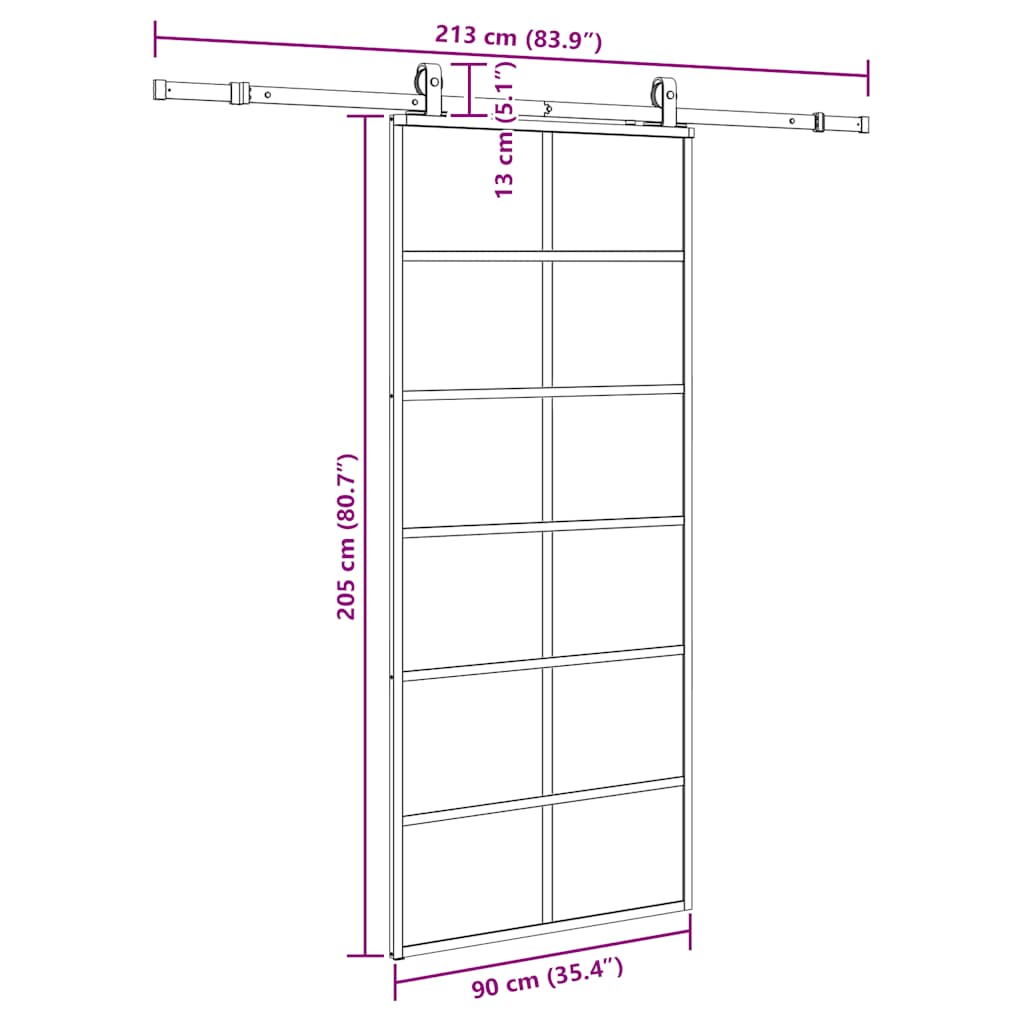 Schuifdeur met beslagset 90x205 cm ESG glas zwart – afbeelding 9