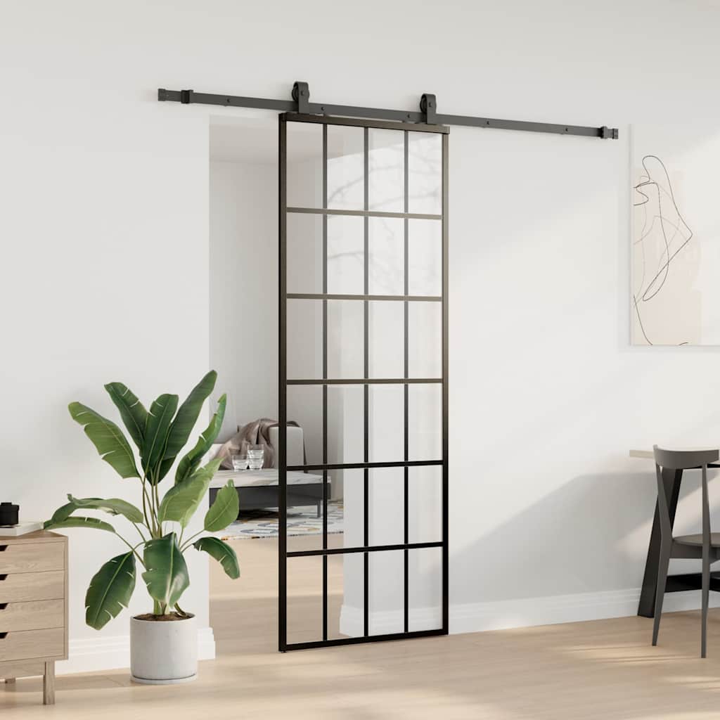 Schuifdeur met beslagset 76x205 cm ESG glas zwart – afbeelding 3