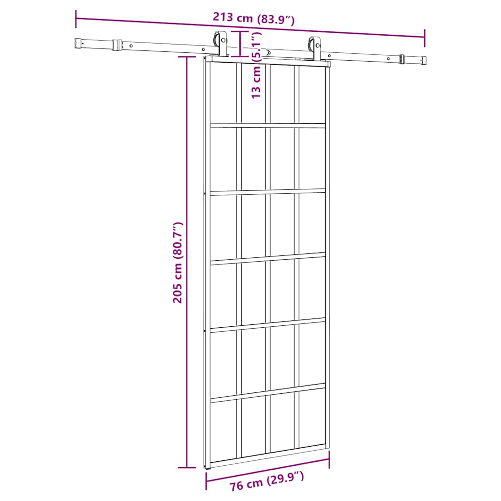 Schuifdeur met beslagset 76x205 cm ESG glas zwart – afbeelding 9