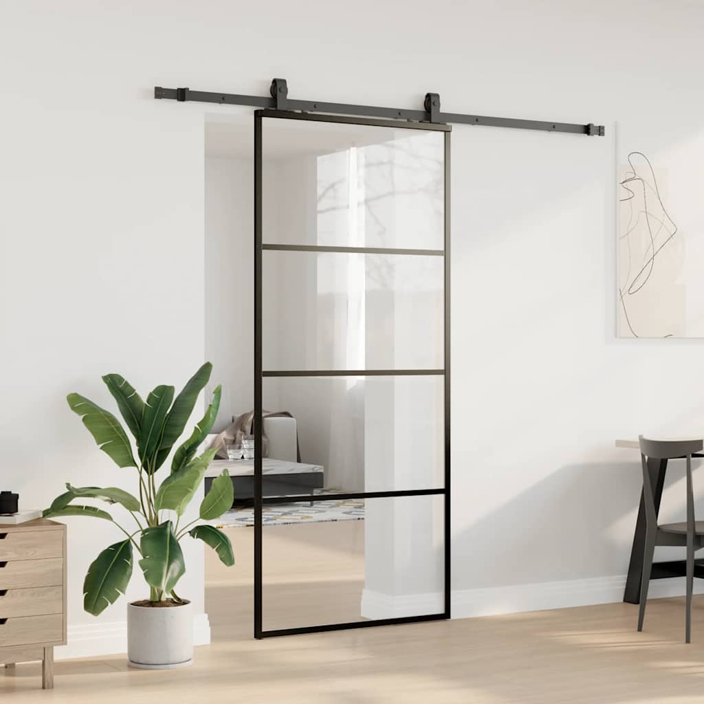 Schuifdeur met beslagset 90x205 cm ESG glas zwart – afbeelding 3