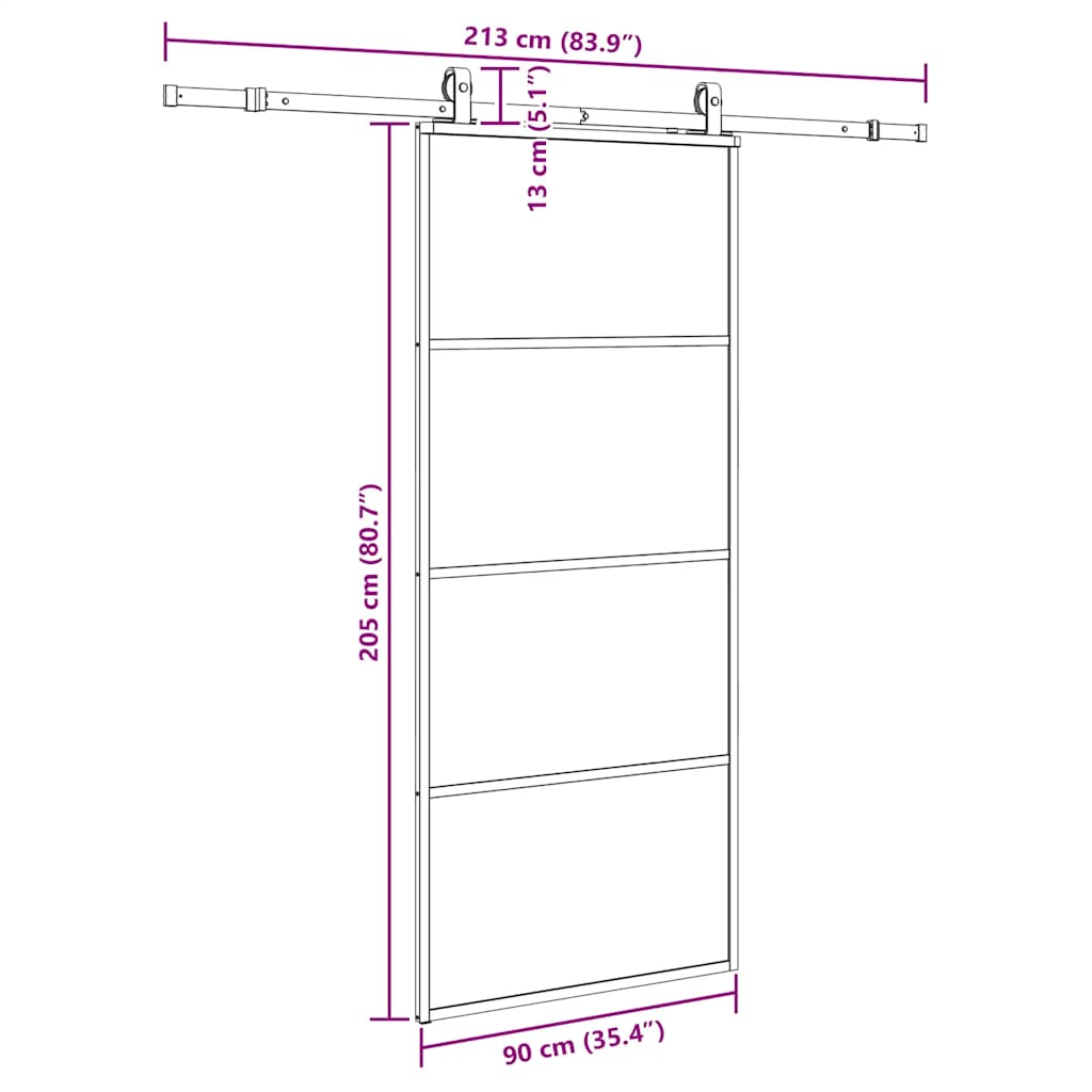 Schuifdeur met beslagset 90x205 cm ESG glas zwart – afbeelding 9