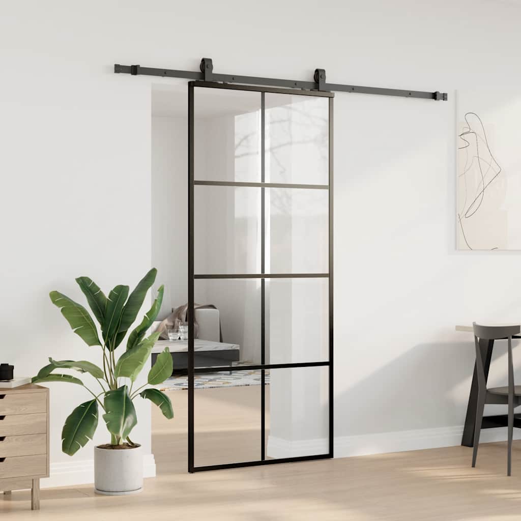Schuifdeur met beslagset 90x205 cm ESG glas zwart – afbeelding 3