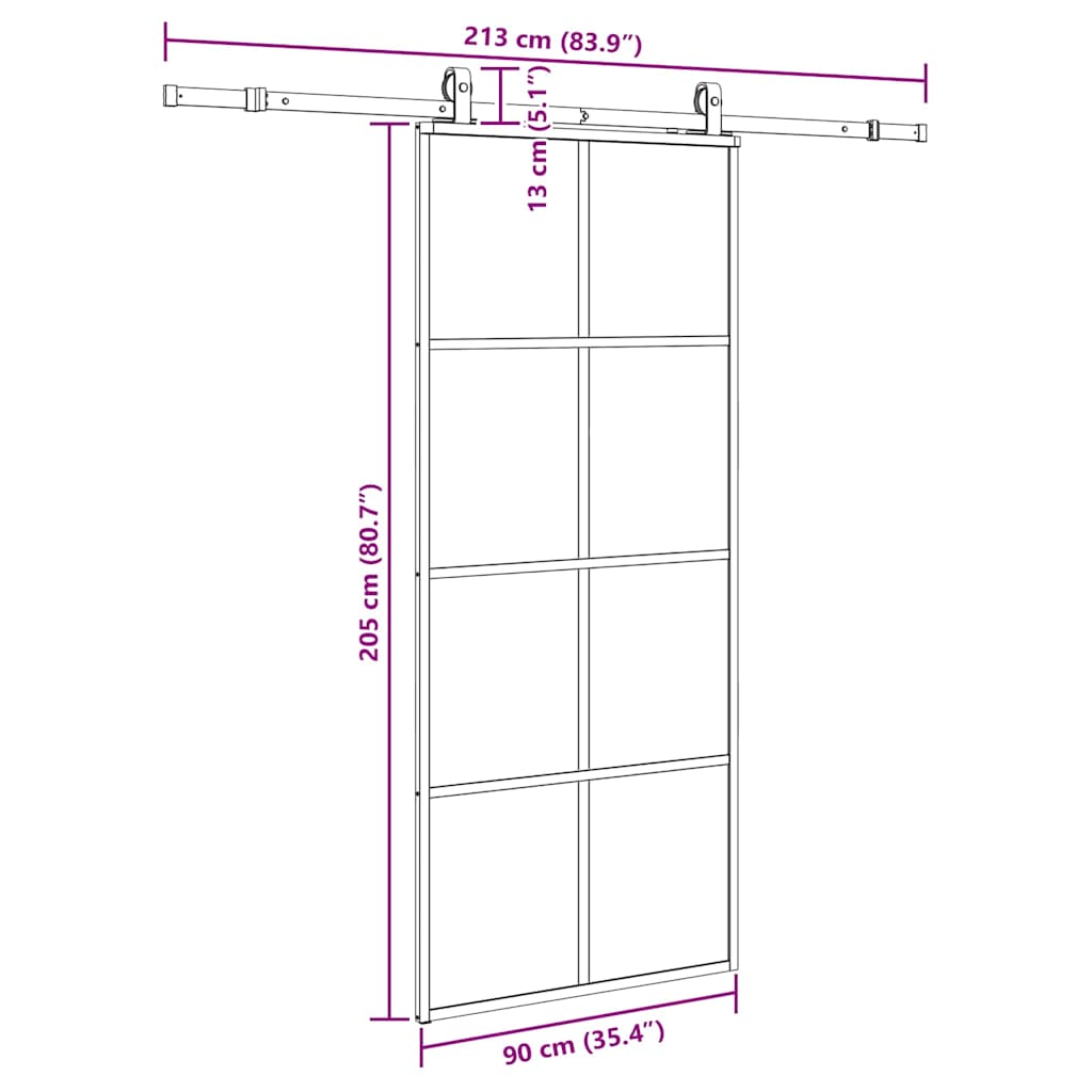 Schuifdeur met beslagset 90x205 cm ESG glas zwart – afbeelding 9