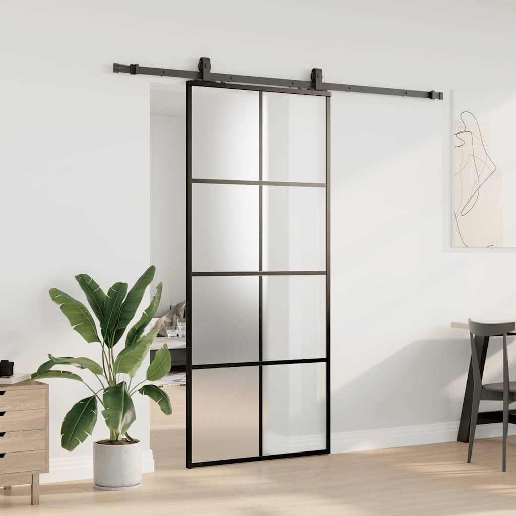 Schuifdeur met beslagset 90x205 cm ESG glas zwart – afbeelding 3