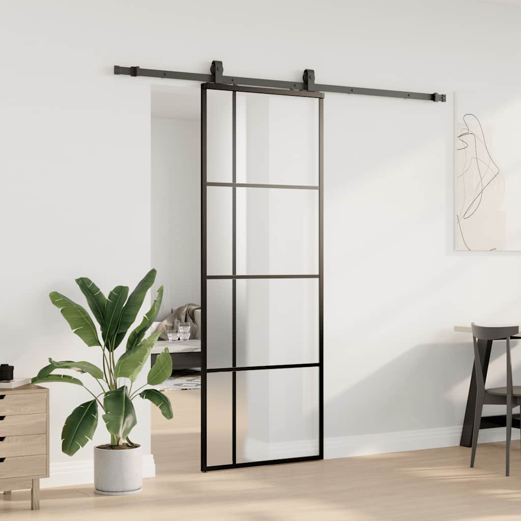 Schuifdeur met beslagset 76x205 cm ESG glas zwart – afbeelding 3