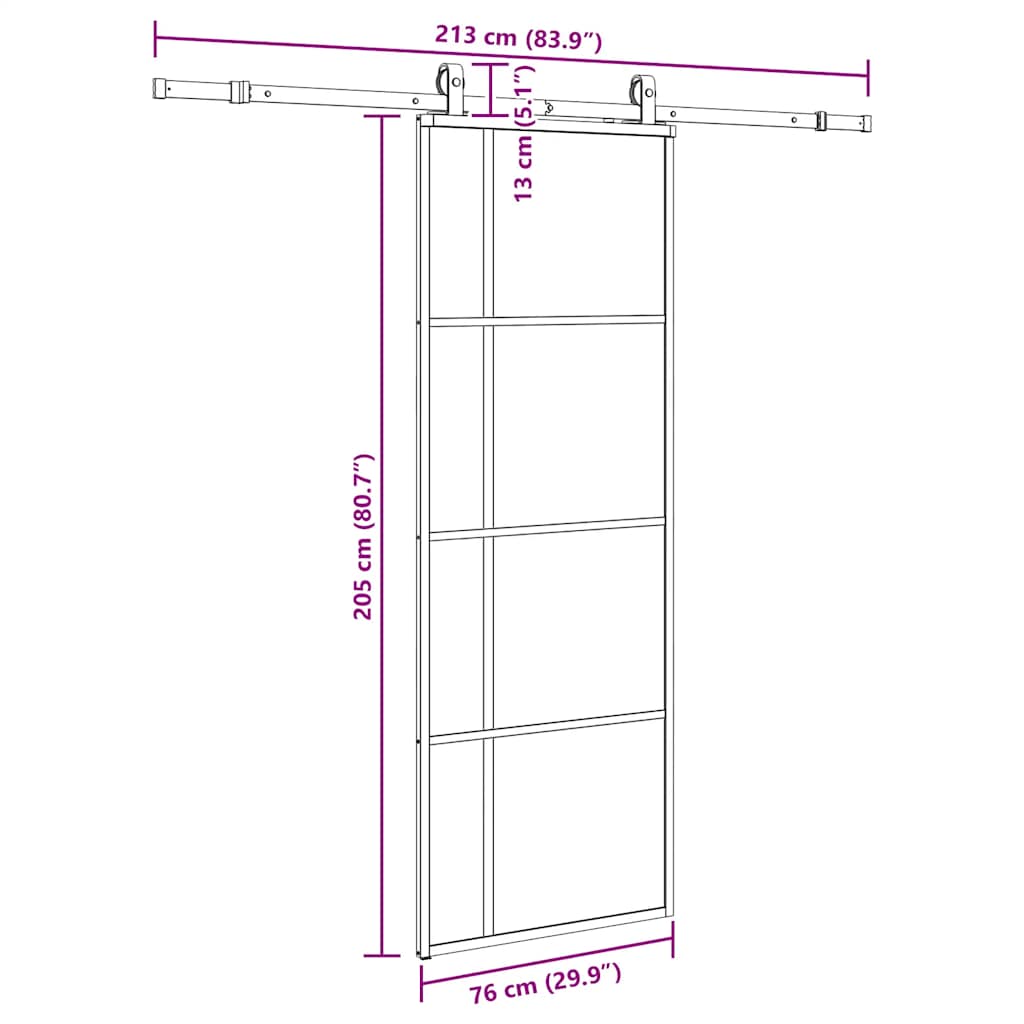 Schuifdeur met beslagset 76x205 cm ESG glas zwart – afbeelding 9