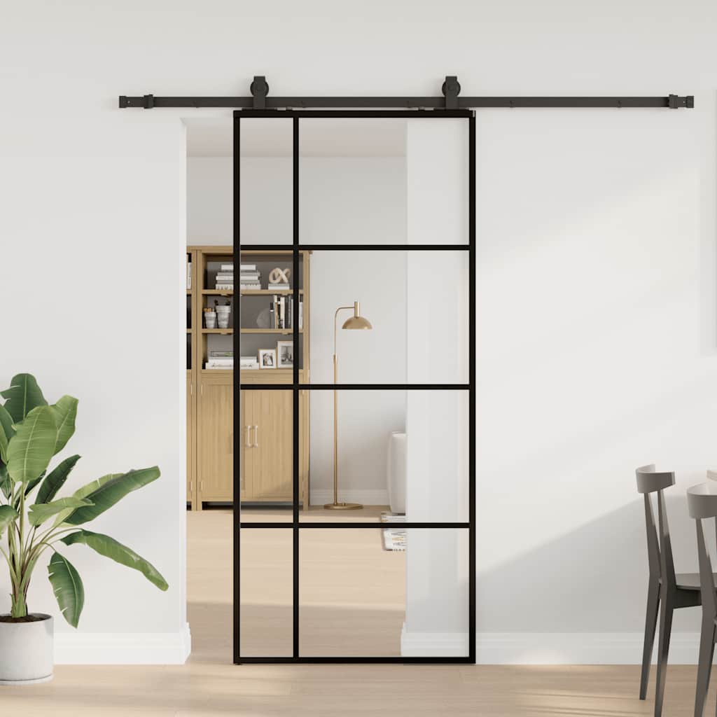 Schuifdeur met beslagset 90x205 cm ESG glas zwart
