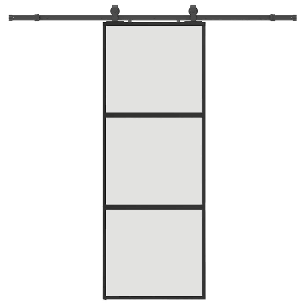 Schuifdeur met beslagset 76x205 cm gehard glas zwart – afbeelding 2