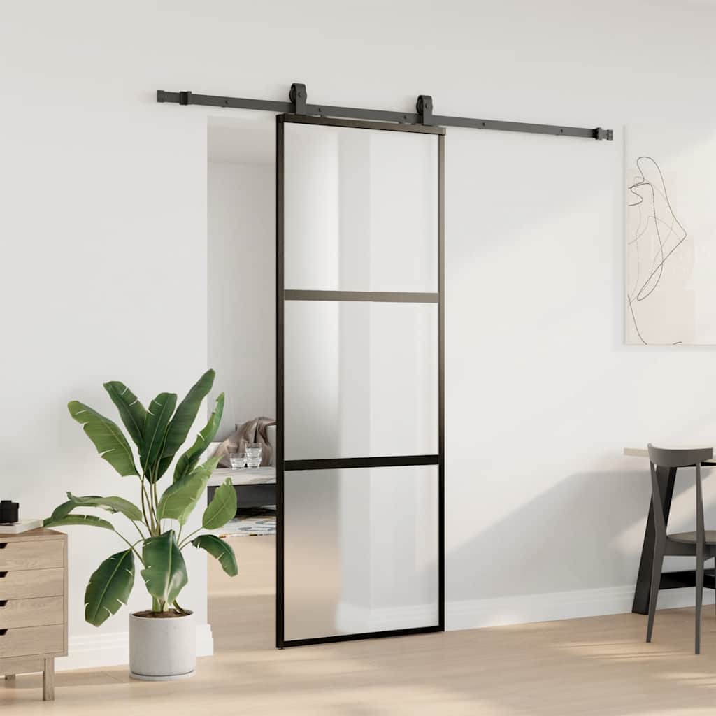 Schuifdeur met beslagset 76x205 cm gehard glas zwart – afbeelding 3