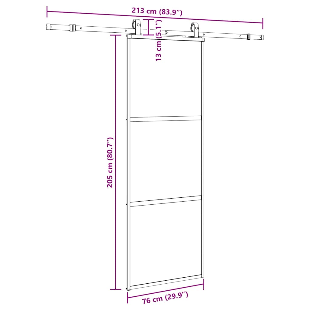 Schuifdeur met beslagset 76x205 cm gehard glas zwart – afbeelding 9
