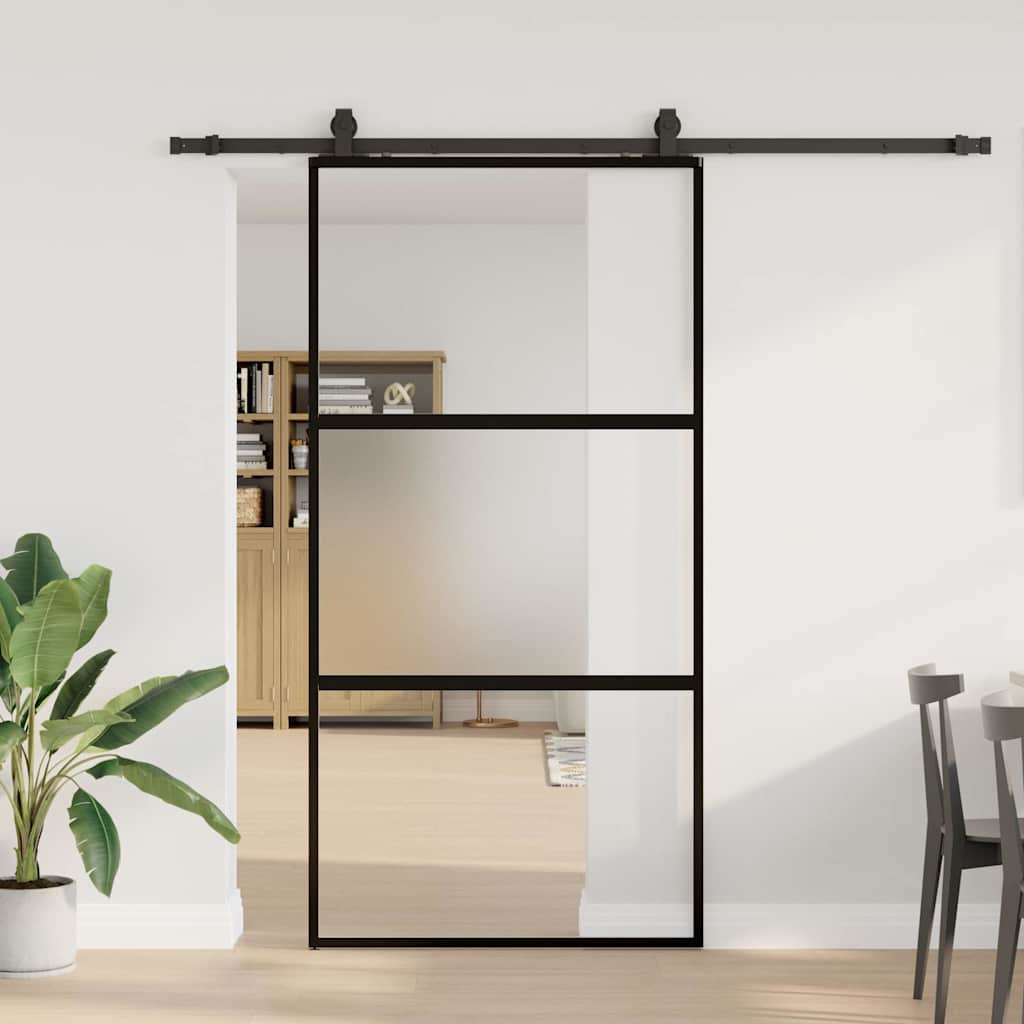 Schuifdeur met beslagset 102,5x205 cm gehard glas zwart