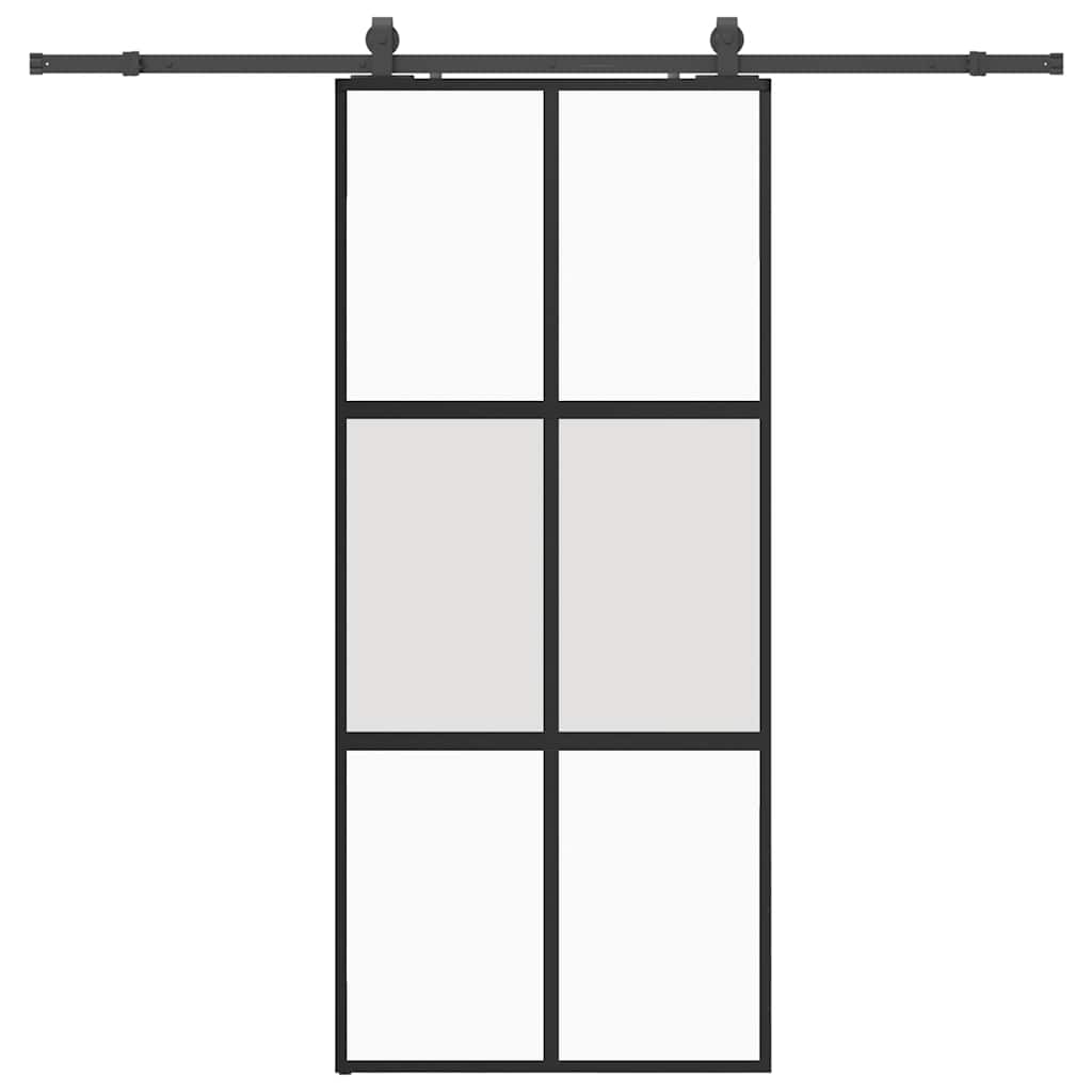 Schuifdeur met beslagset 90x205 cm gehard glas zwart – afbeelding 2