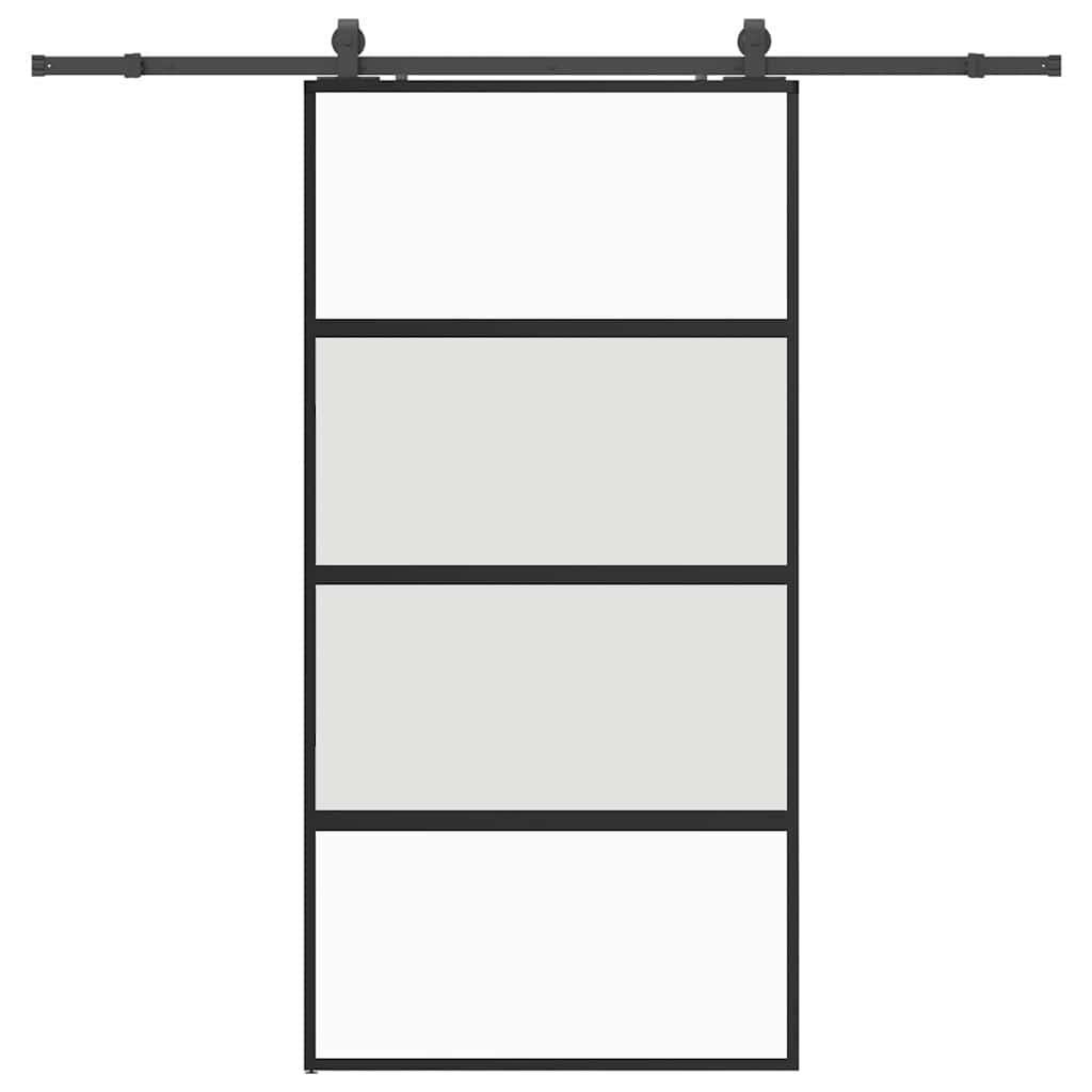 Schuifdeur met beslagset 102,5x205 cm gehard glas zwart – afbeelding 2