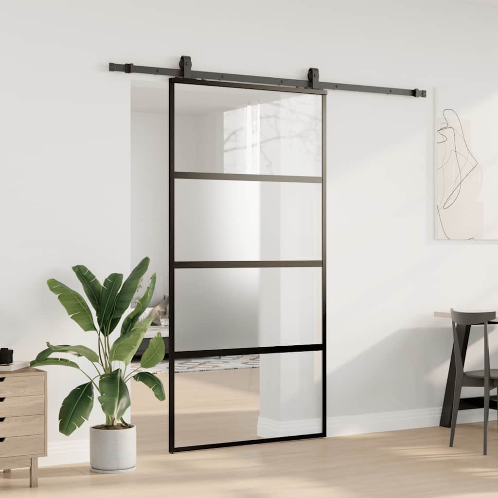 Schuifdeur met beslagset 102,5x205 cm gehard glas zwart – afbeelding 3