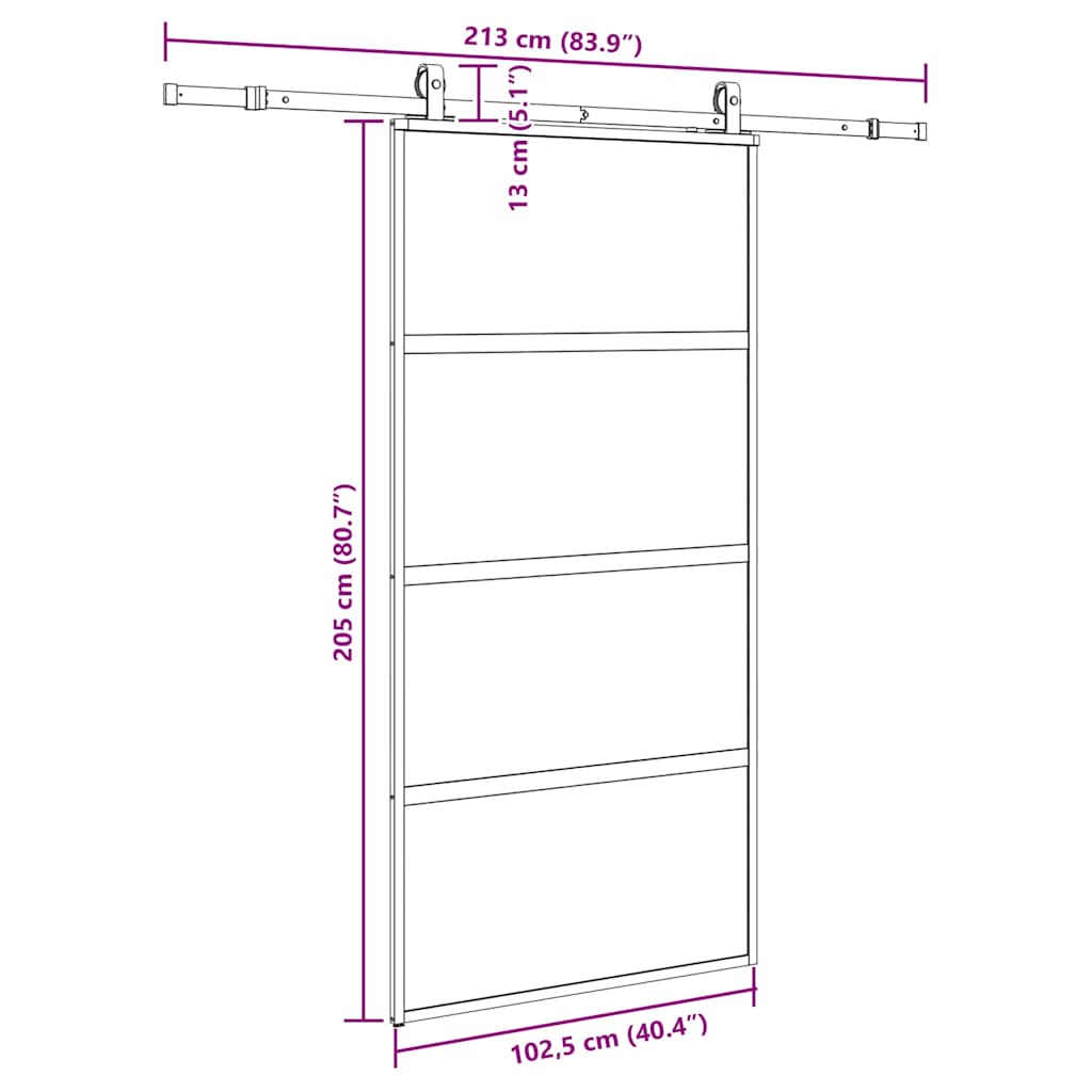Schuifdeur met beslagset 102,5x205 cm gehard glas zwart – afbeelding 9