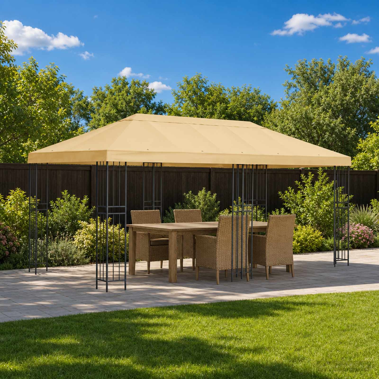Paviljoen met zijwanden 6 x 3 m Crèmekleurig Polyester en staal – afbeelding 1