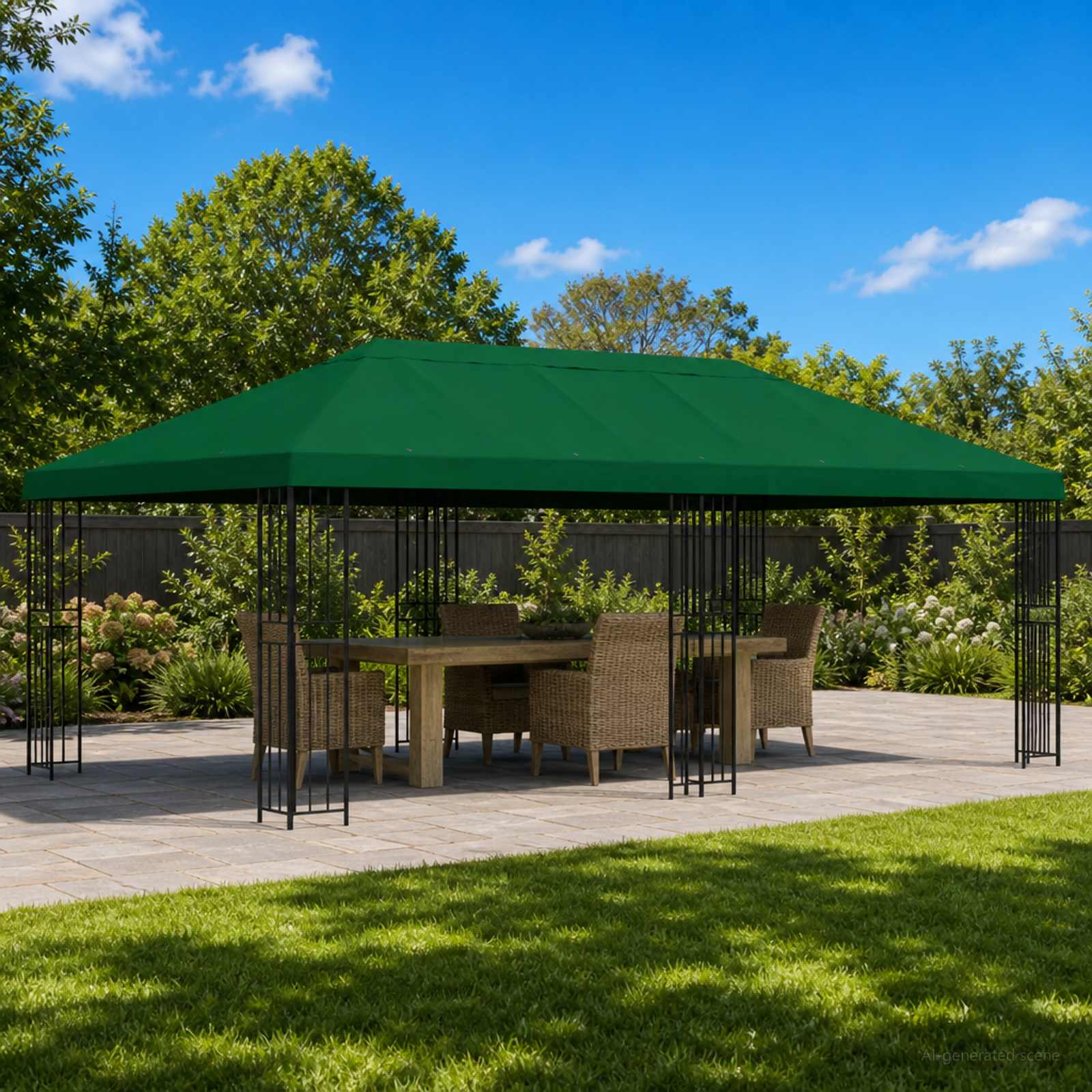 Paviljoen met zijwanden 6 x 3 m Groen Polyester en staal 190