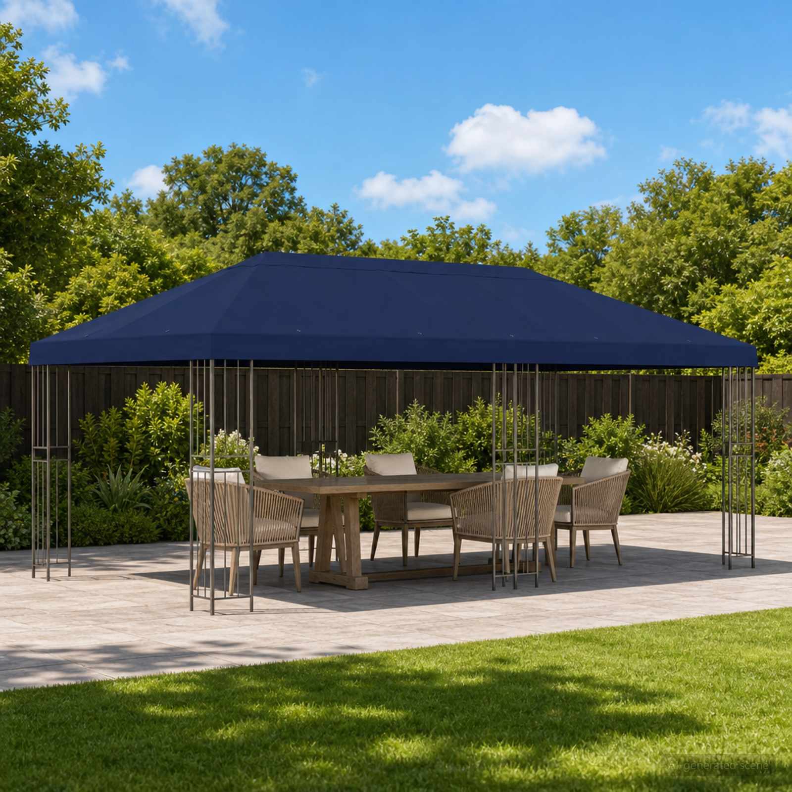 Paviljoen met zijwanden 6 x 3 m Blauw Polyester en staal 190