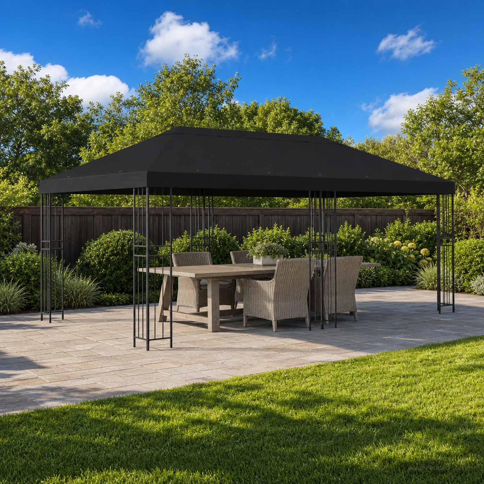 Paviljoen met zijwanden 6 x 3 m Zwart Polyester en staal 190 – afbeelding 1