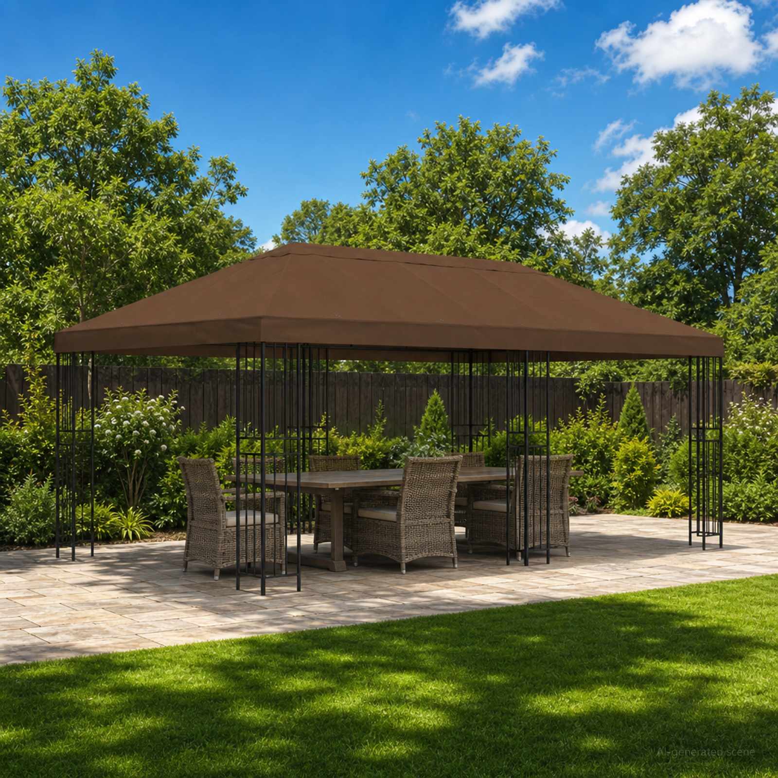 Paviljoen met zijwanden 6 x 3 m Bruin Polyester en staal 190 – afbeelding 1