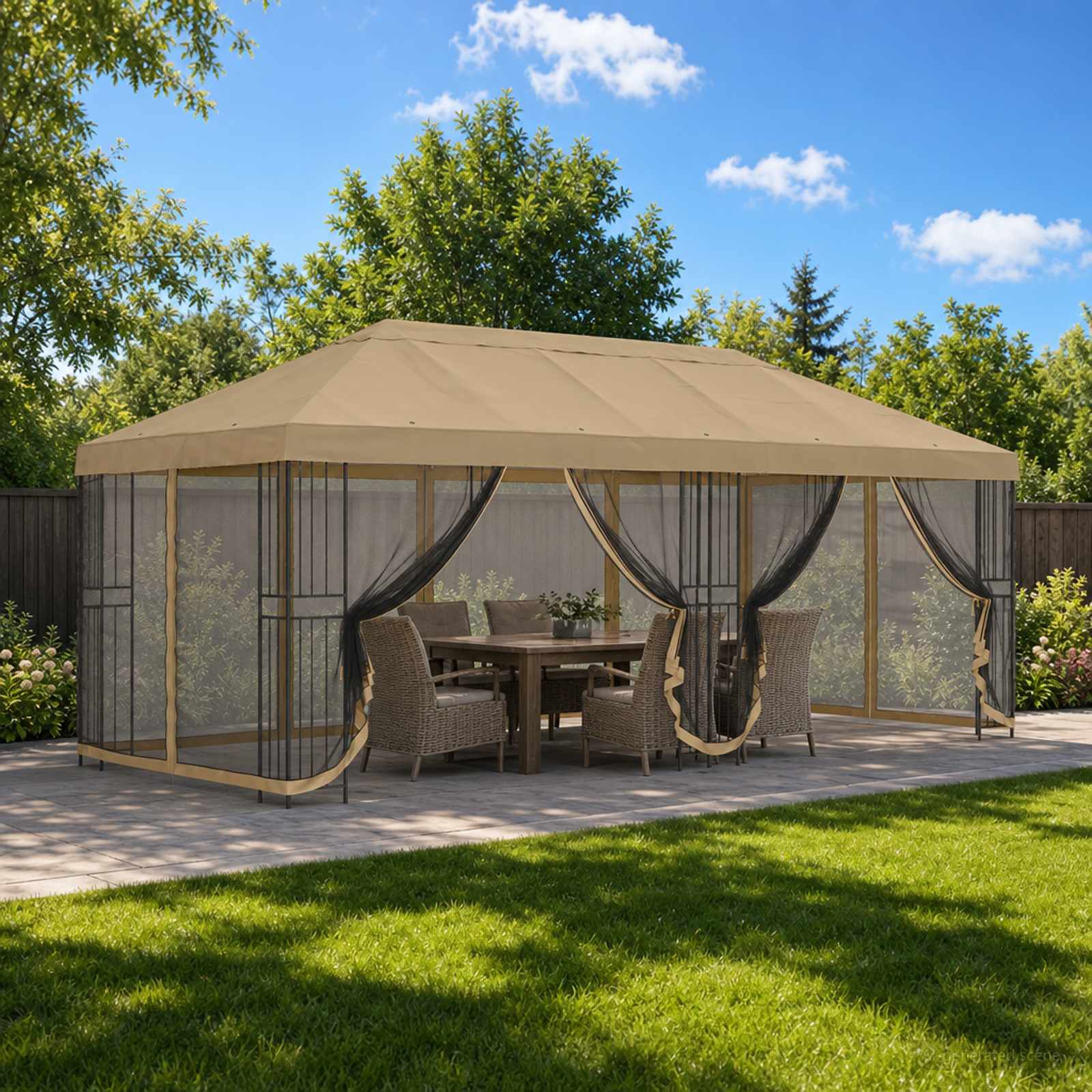 Paviljoen met zijwanden 6 x 3 m Beige Polyester en staal 190
