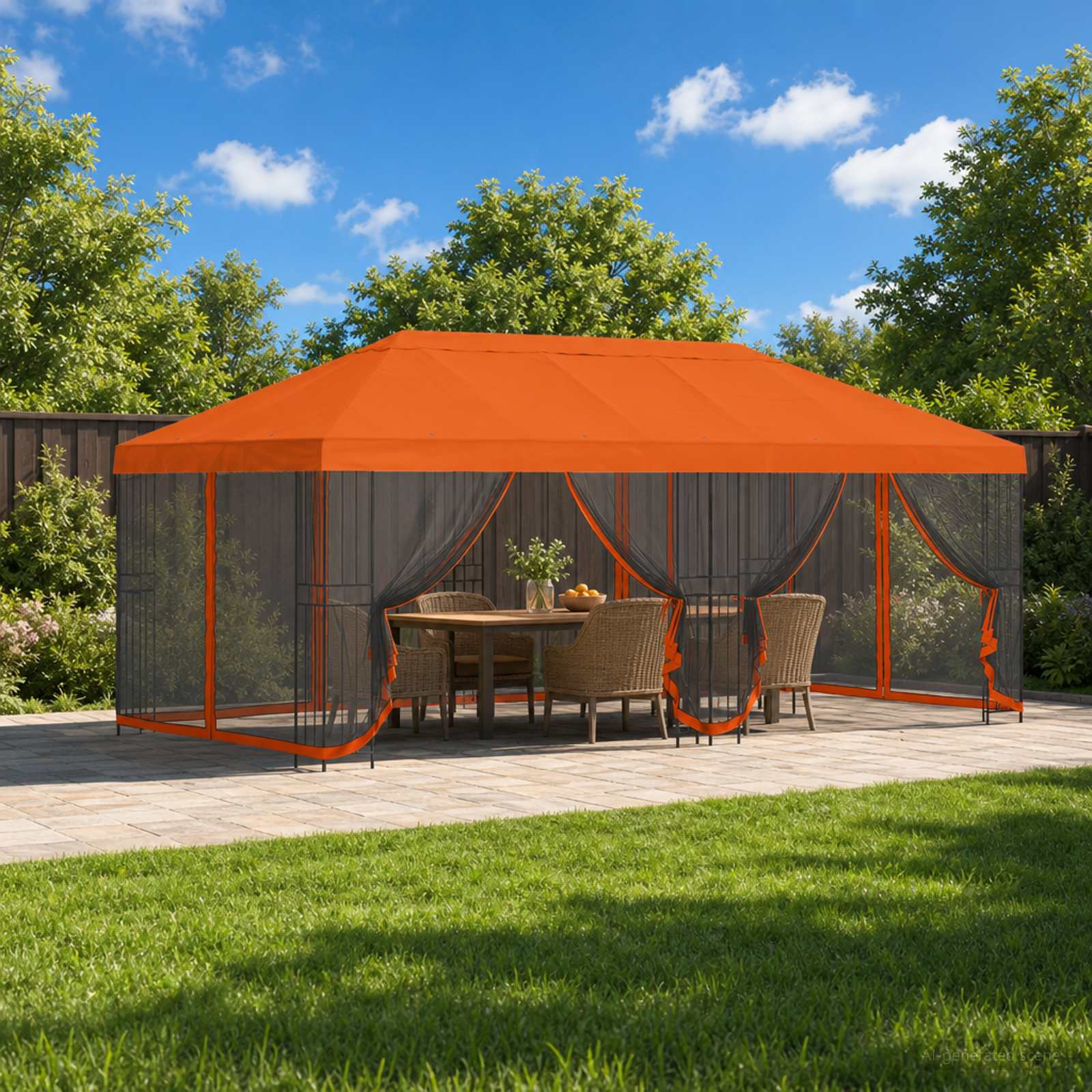 Paviljoen met zijwanden 6 x 3 m Oranje Polyester en staal 190 – afbeelding 1