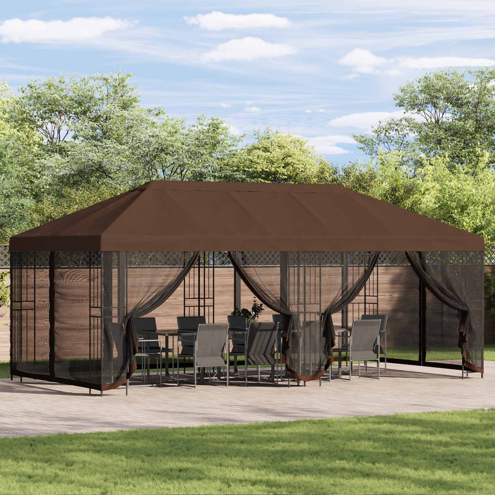 Paviljoen met zijwanden 6 x 3 m Bruin Polyester en staal 190 – afbeelding 1