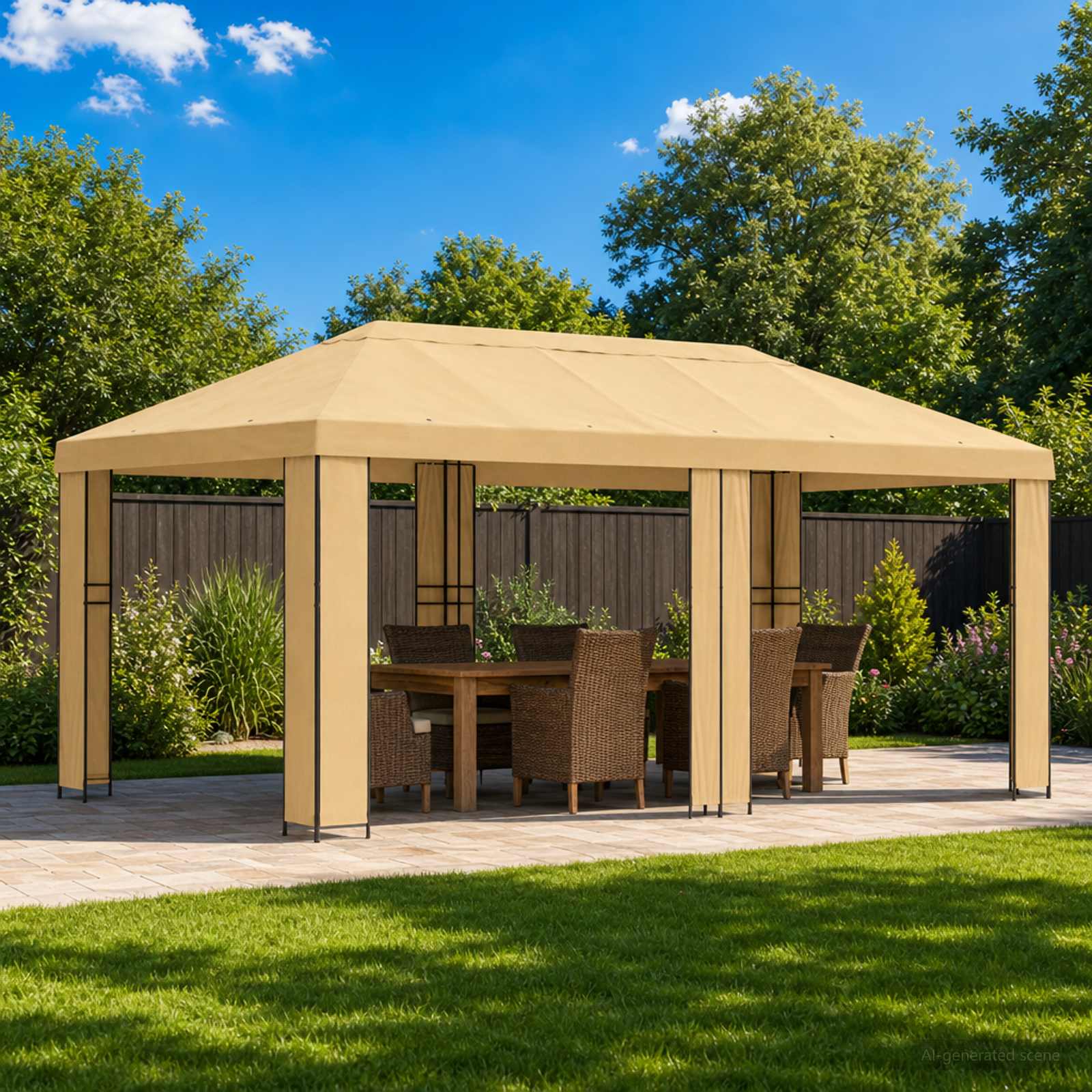 Tuinprieel 6 x 3 m Crèmekleurig Polyester en staal 190