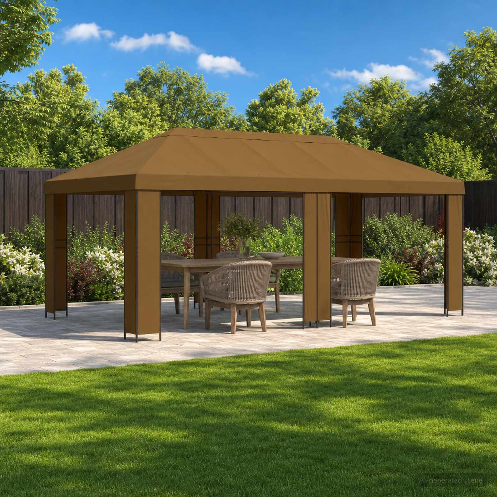 Tuinprieel 6 x 3 m Taupe Polyester en staal 190 – afbeelding 1