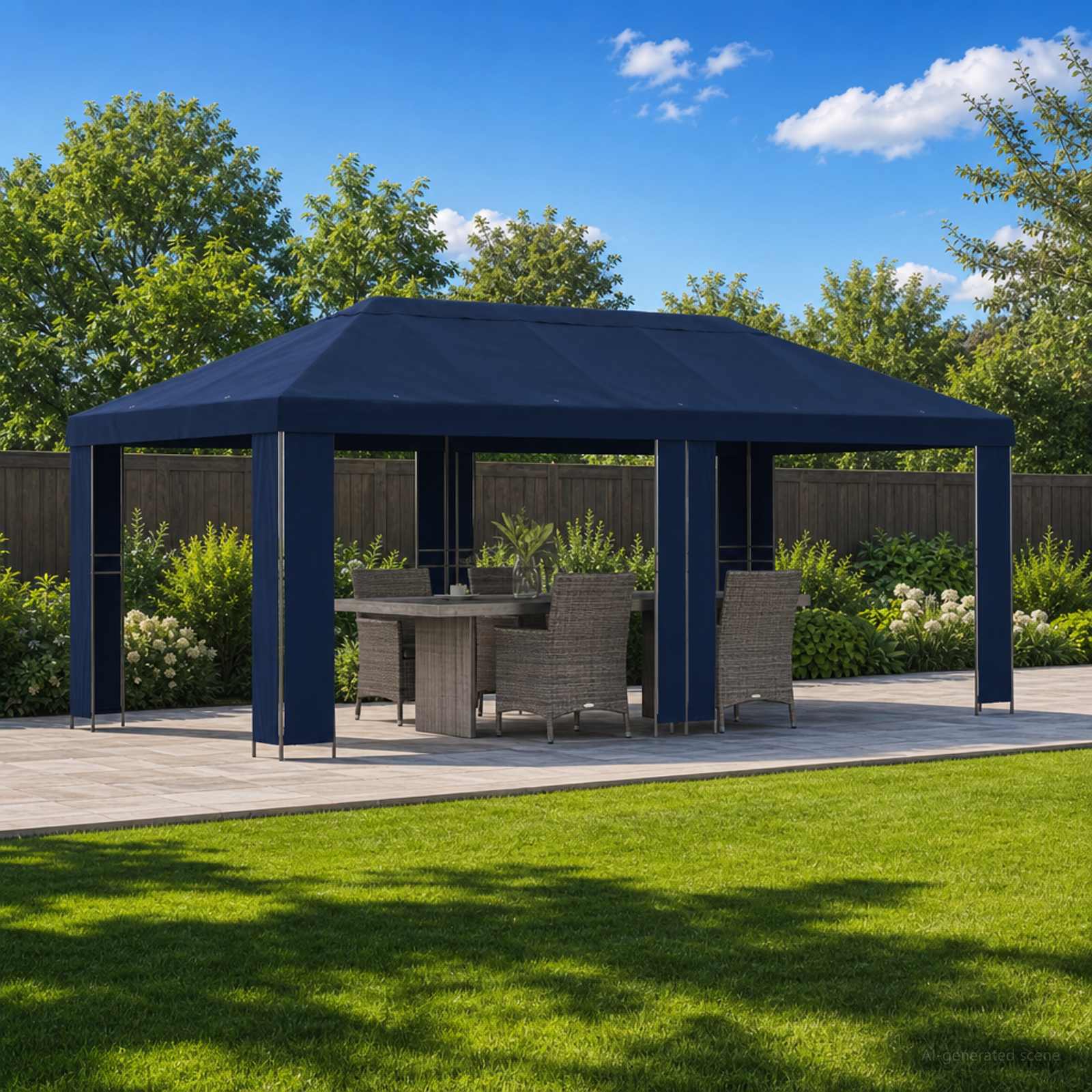 Tuinprieel 6 x 3 m Blauw Polyester en staal 190
