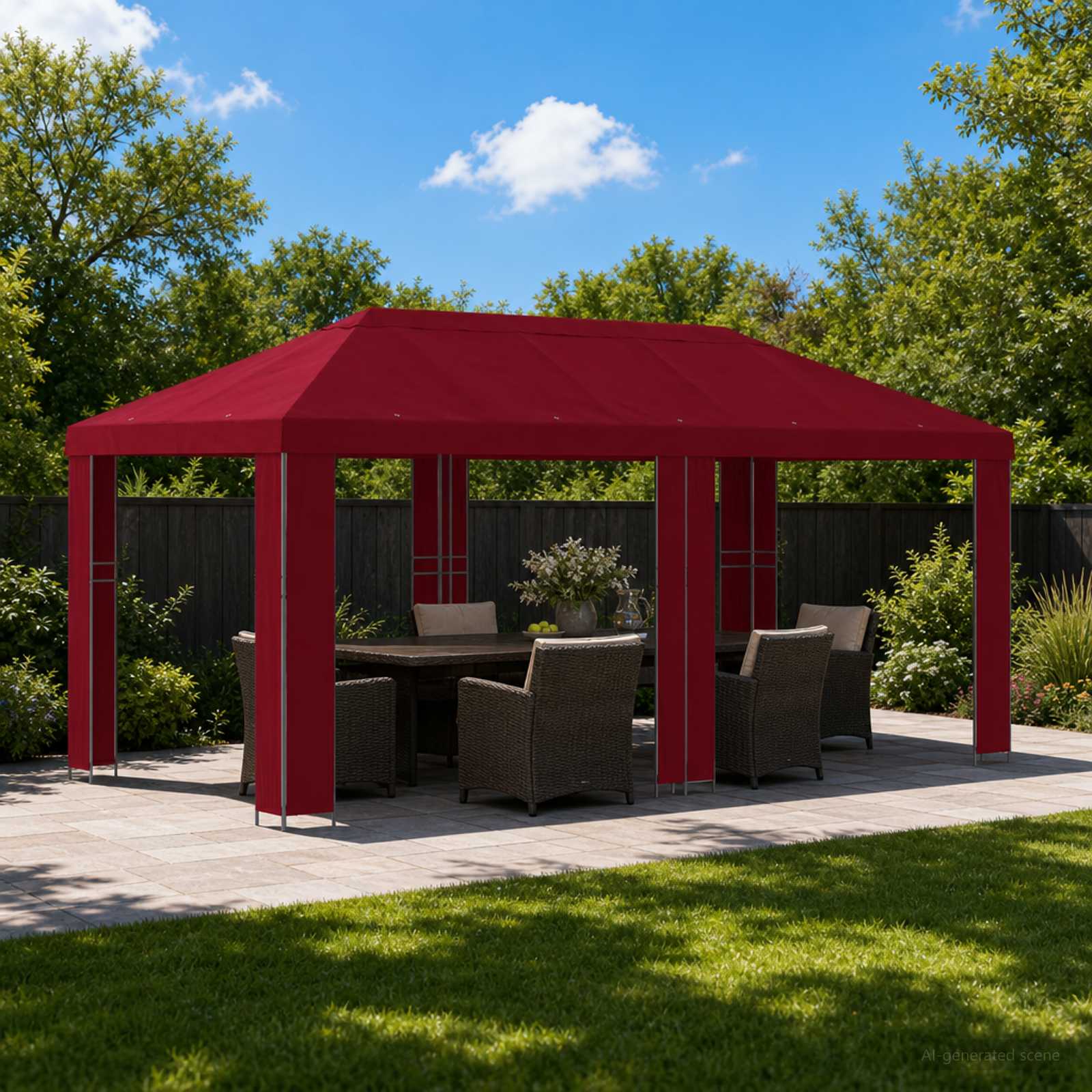 Tuinprieel 6 x 3 m Bordeauxrood Polyester en staal 190 – afbeelding 1