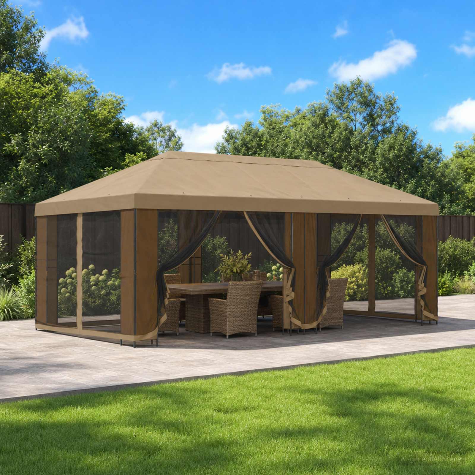 Paviljoen met zijwanden 6 x 3 m Beige Polyester en staal 190
