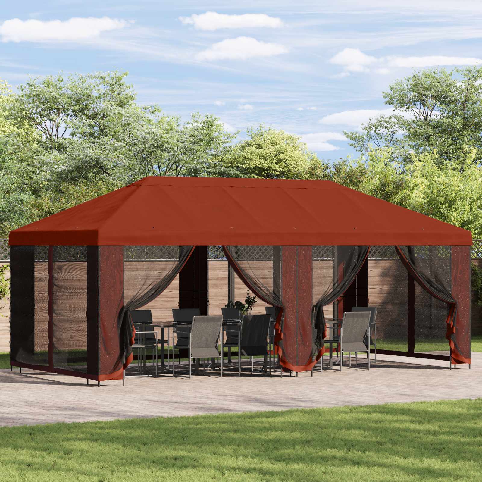 Paviljoen met zijwanden 6 x 3 m Terracotta Polyester en staal – afbeelding 1