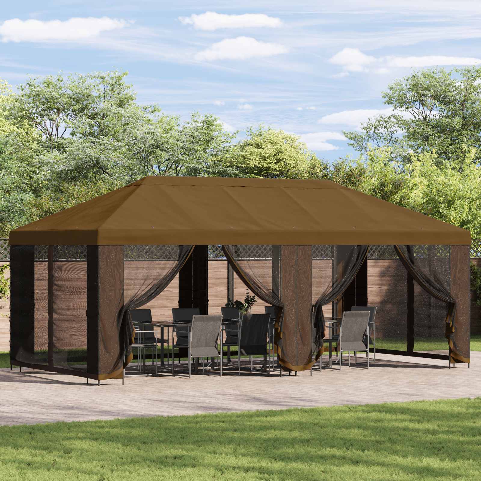 Paviljoen met zijwanden 6 x 3 m Taupe Polyester en staal 190 – afbeelding 1