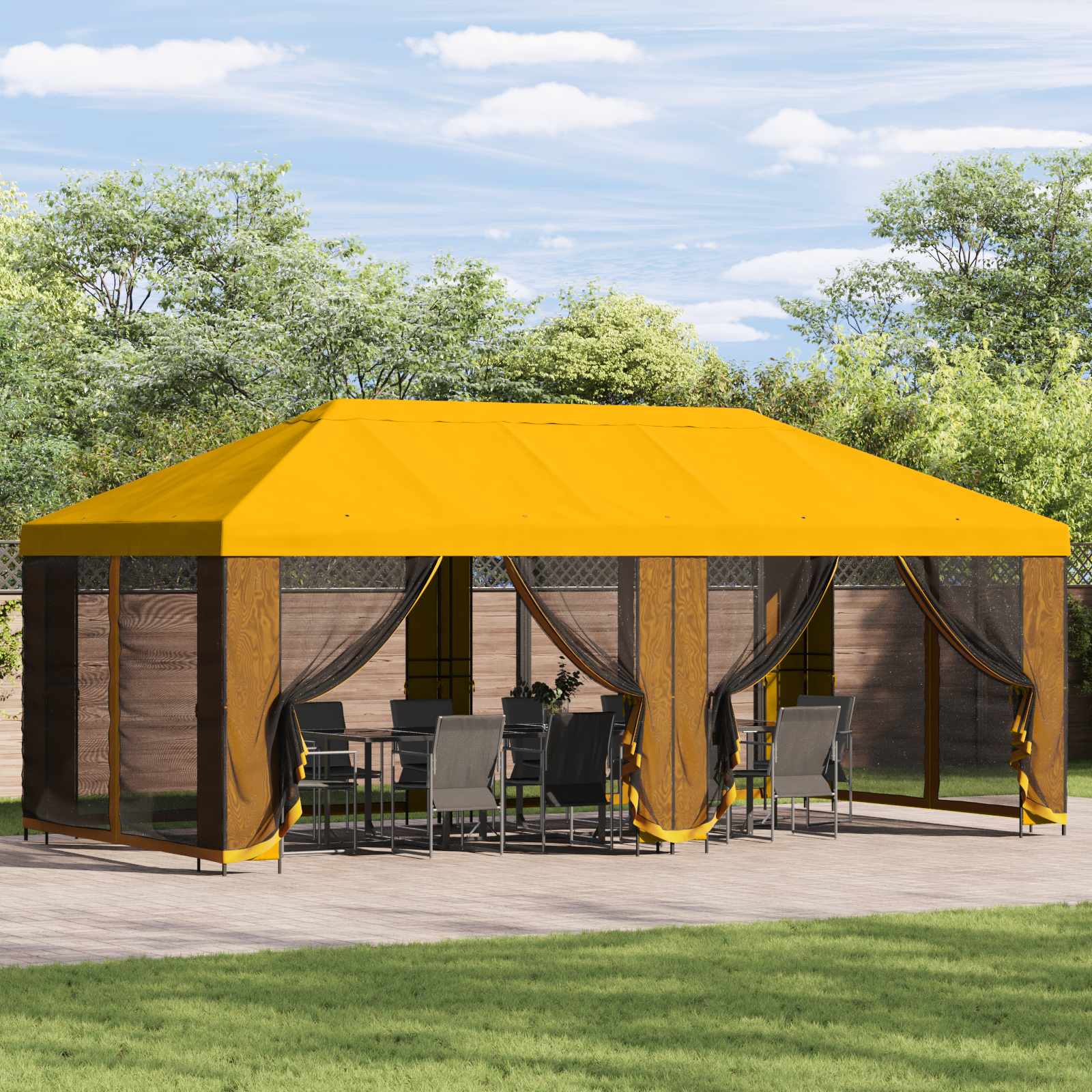 Paviljoen met zijwanden 6 x 3 m Geel Polyester en staal 190