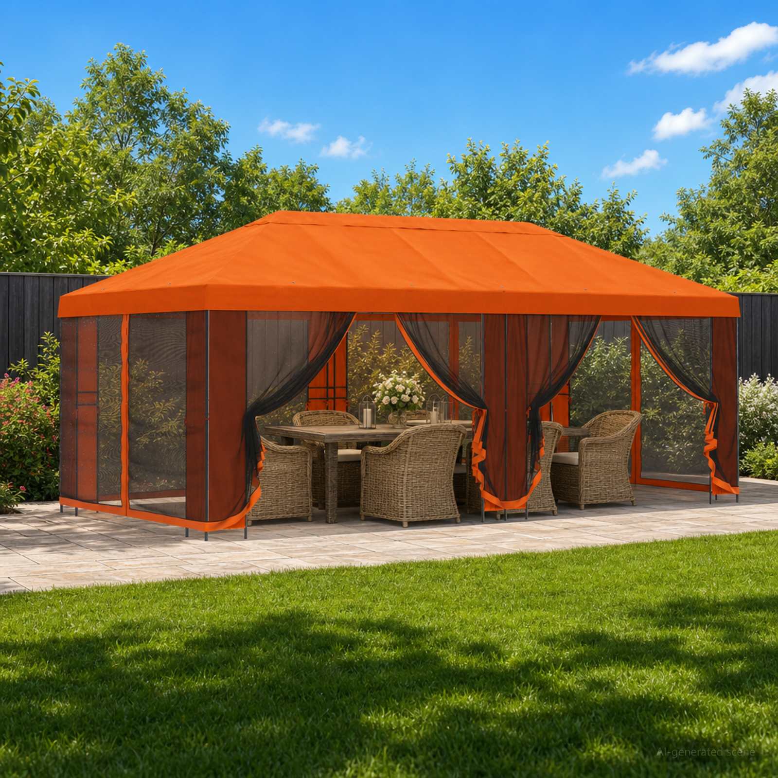 Paviljoen met zijwanden 6 x 3 m Oranje Polyester en staal 190
