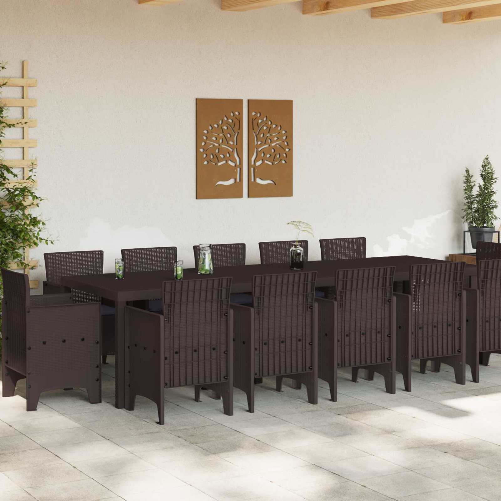 Tuin Eetset 13 pcs Bruin en Antraciet Poly rattan en staal – afbeelding 1