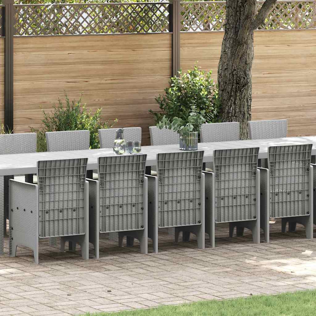 Tuin Eettafelset met kussens 17 st Lichtgrijs PP
