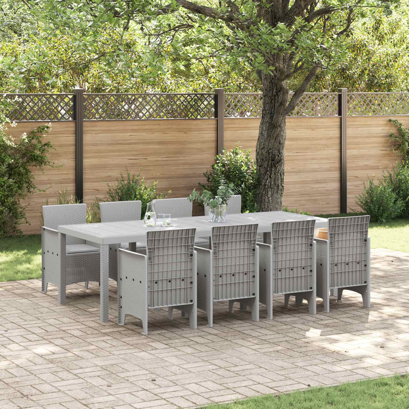 Tuin Eetset 9 st Lichtgrijs Polypropyleen – afbeelding 1
