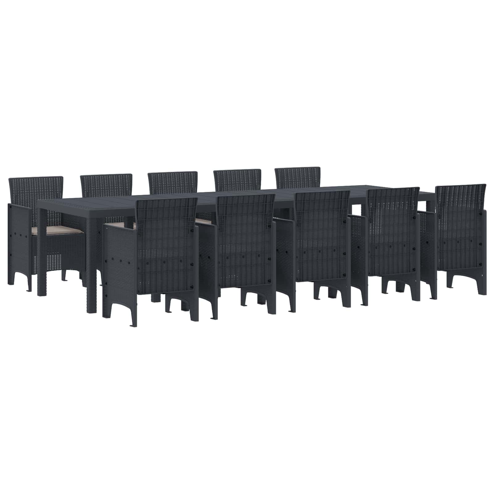 Tuin Eetset met kussen 11 pcs Antraciet Poly riet – afbeelding 1
