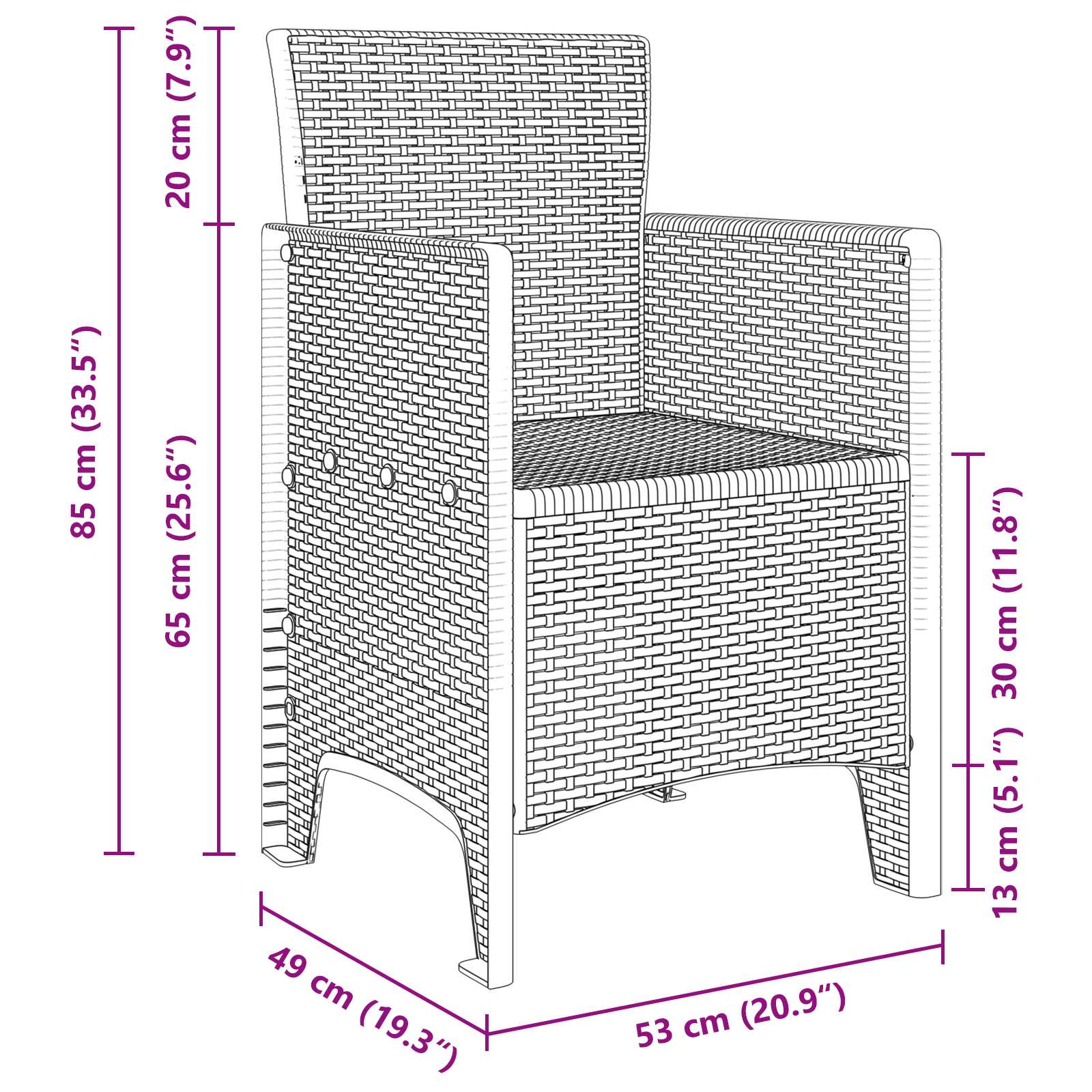 Tuin Eettafelset met kussens met kussen 15 pcs Bruin PP – afbeelding 4