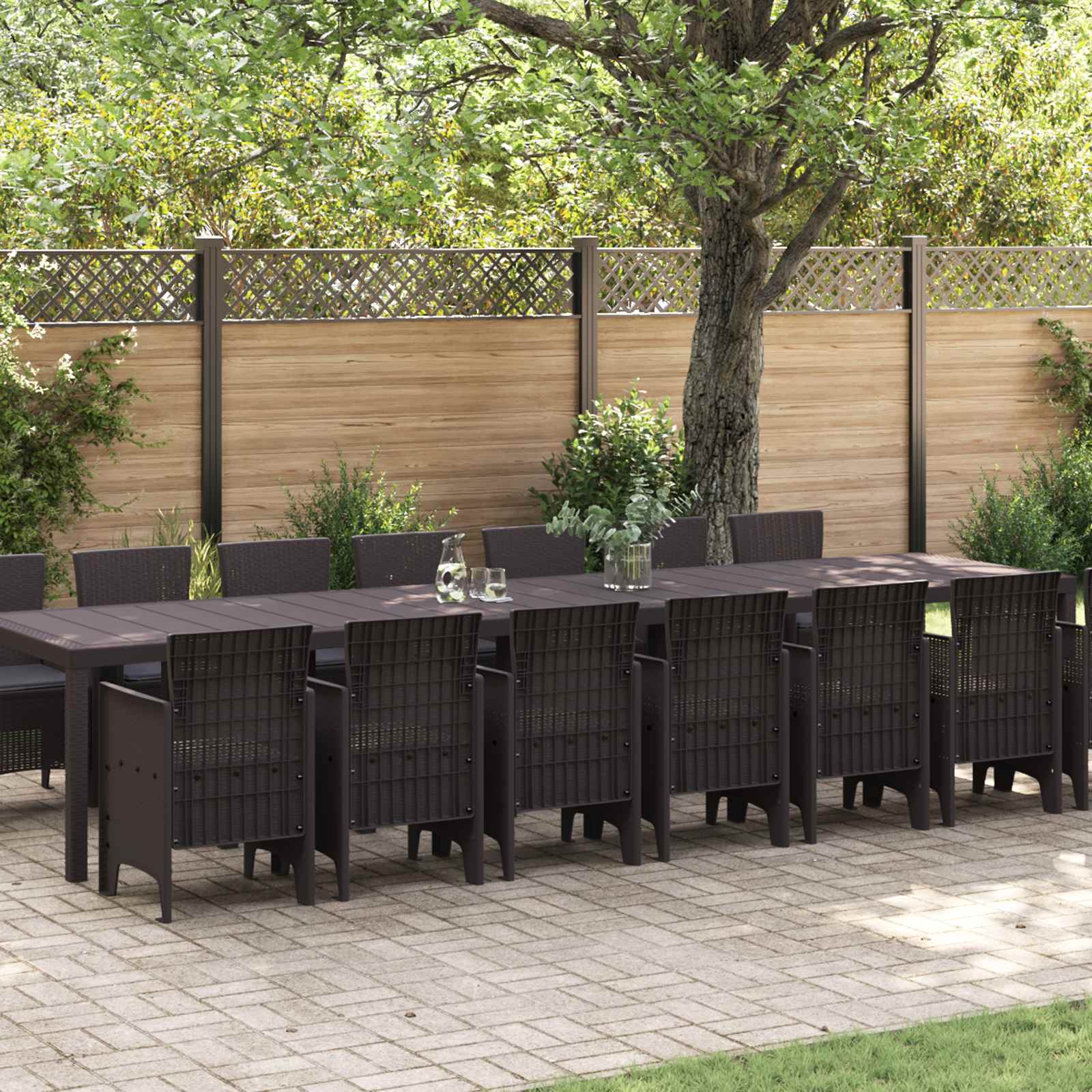 Tuin Eettafelset met kussens met kussen 15 pcs Bruin PP – afbeelding 1