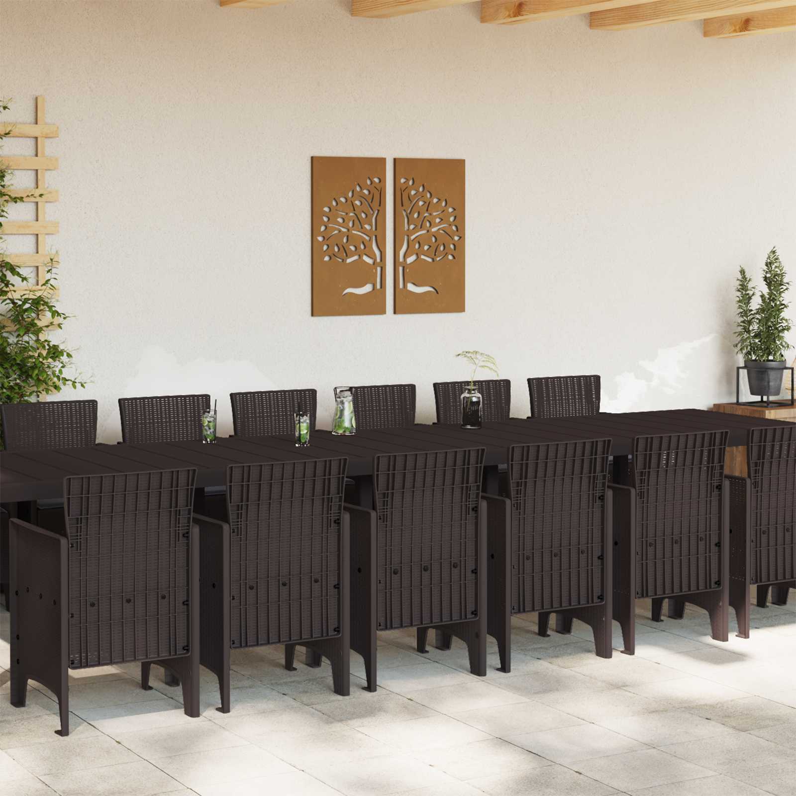 Tuin Eettafelset met kussens met kussen 15 pcs Bruin PP – afbeelding 3