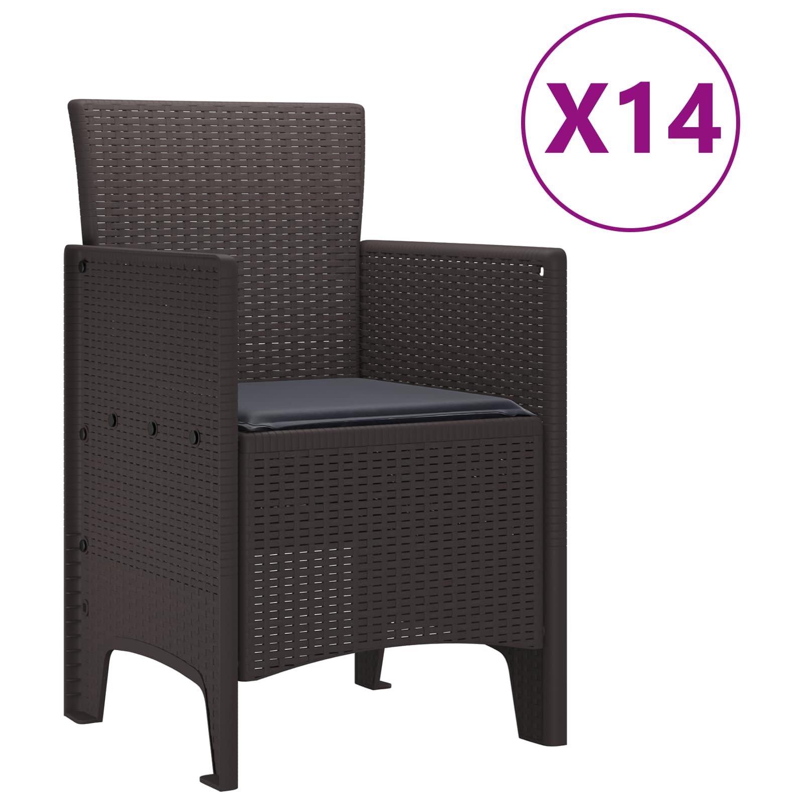 Tuin Eettafelset met kussens met kussen 15 pcs Bruin PP – afbeelding 5