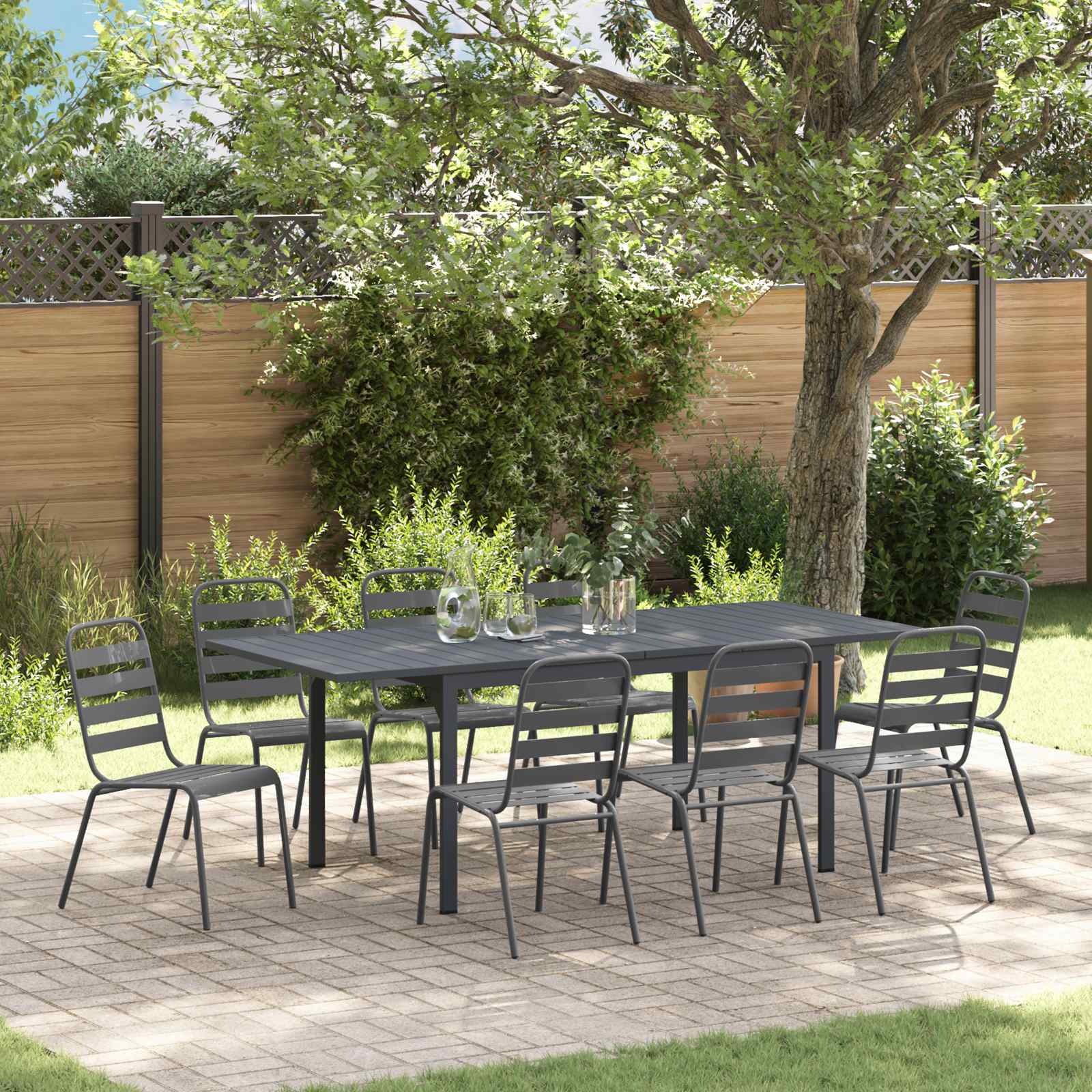 Tuin eettafelset 9 pcs Antraciet Poedercoating staal – afbeelding 1