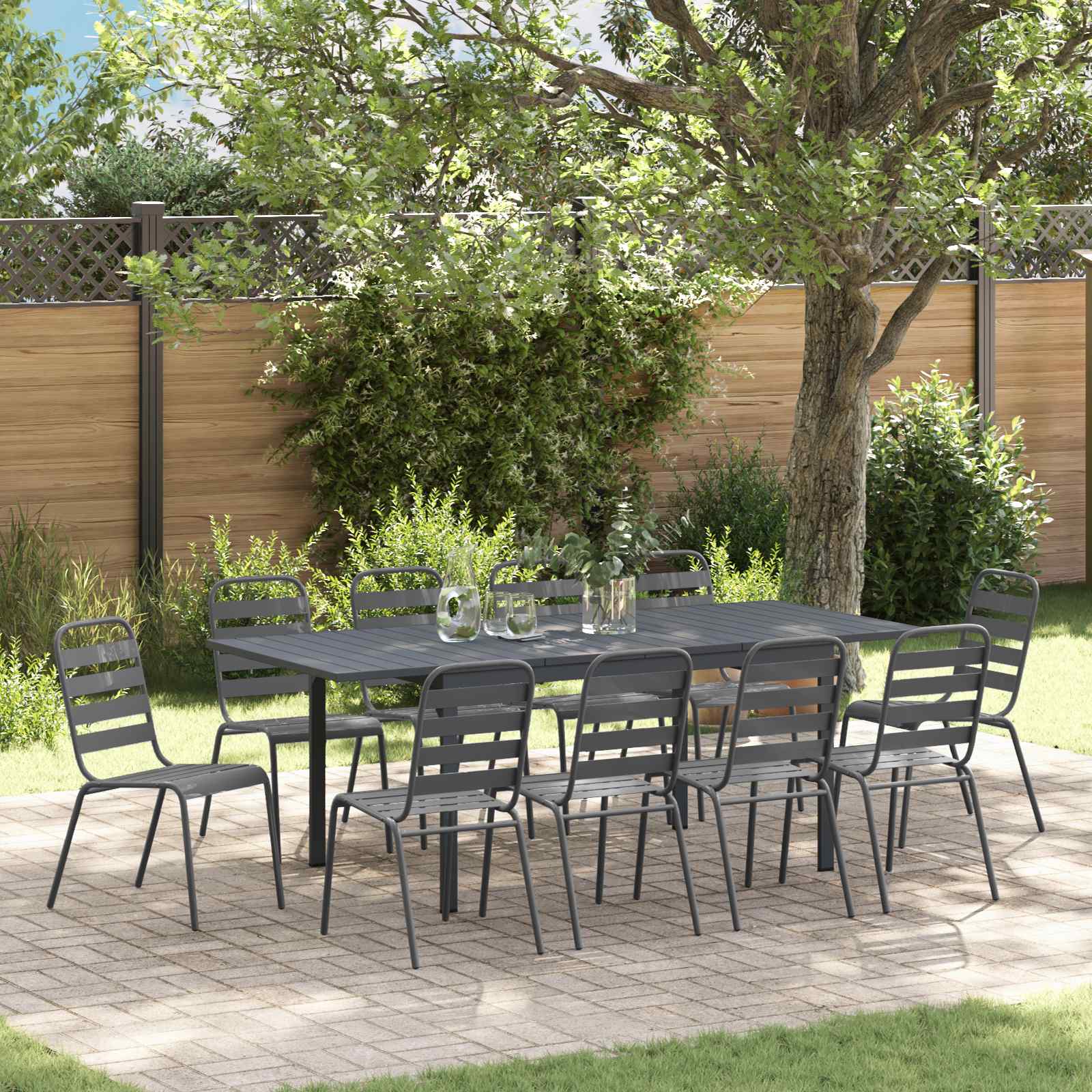 Tuin eettafelset 11 pcs Antraciet Poedercoating staal – afbeelding 1