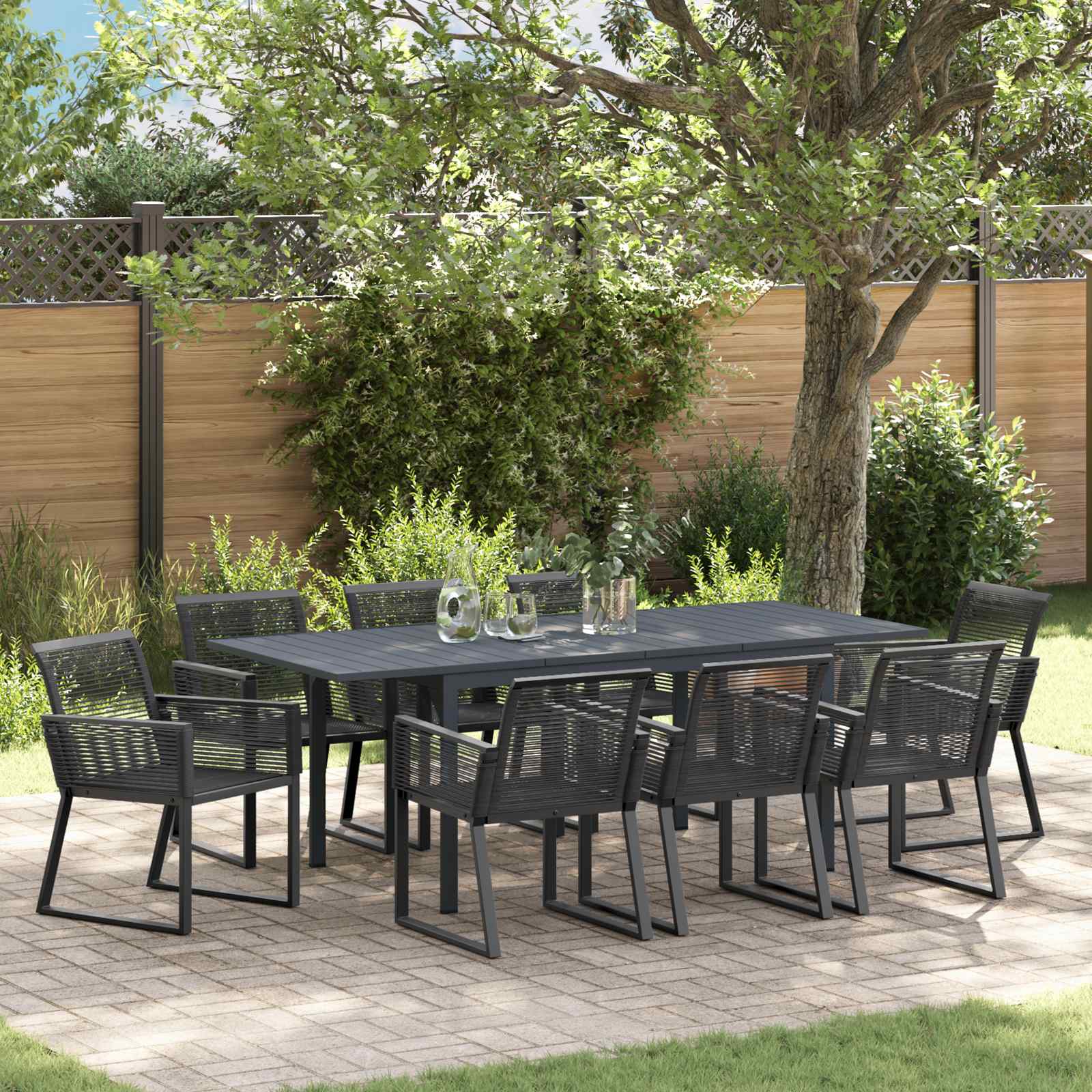 Tuin eettafelset 9 pcs Zwart poly rattan – afbeelding 1